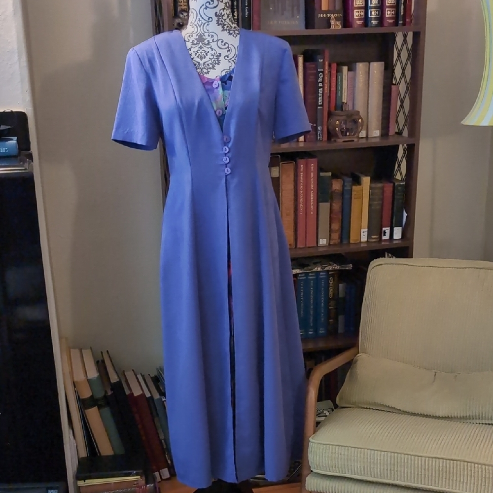 Vintage 1980'S Fashion Gallery Layered Dress In Periwinkle M